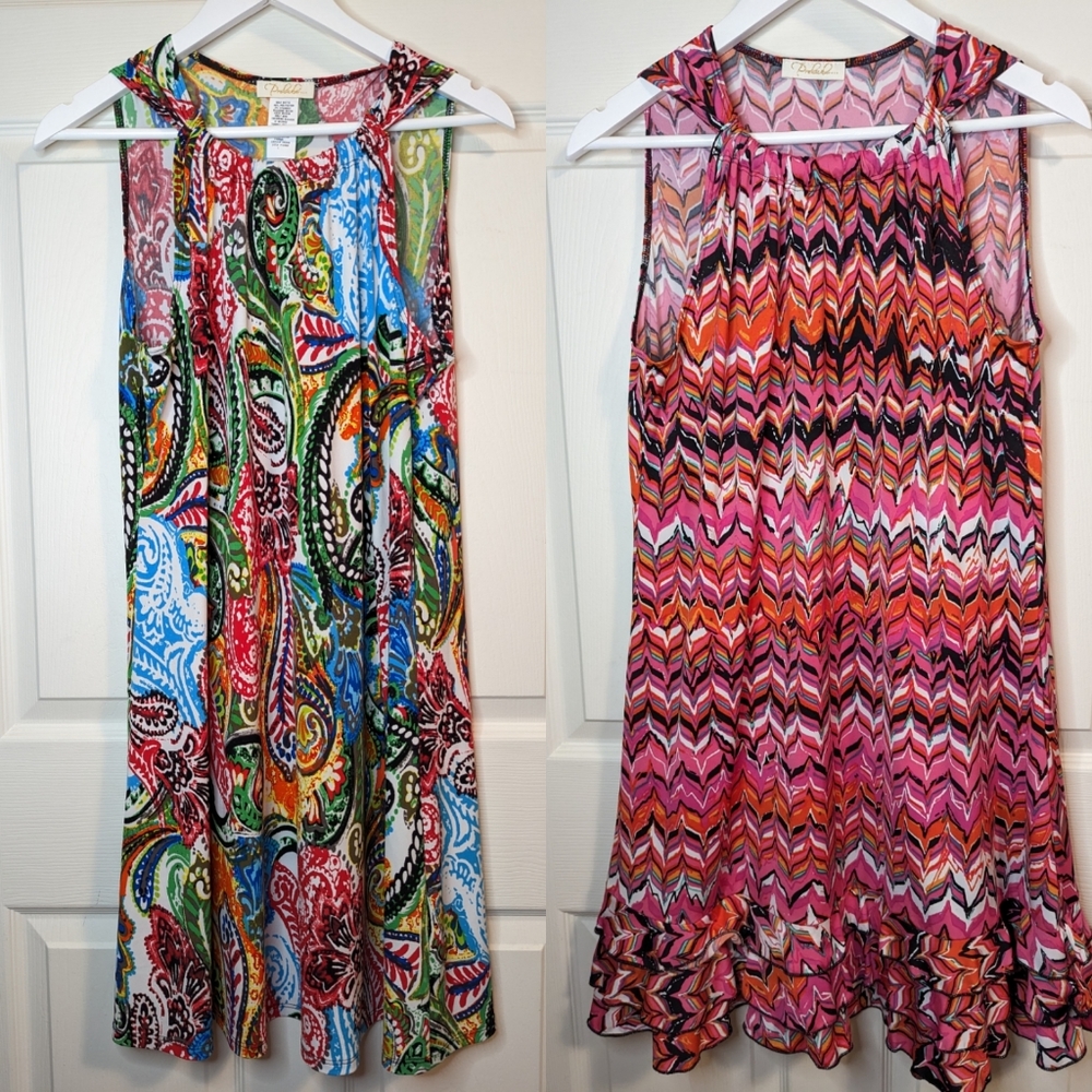 Dress bundle of 2 bright pink and blue colorful sleeveless Prelude size large